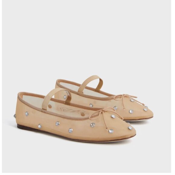 Loeffler Randall Caramel Mesh with Clear Rhinestone Leonie Flats - Picture 6 of 17